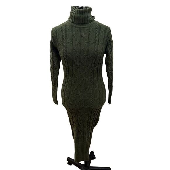 Hunter green cable sweater midi dress - Picture 1 of 6